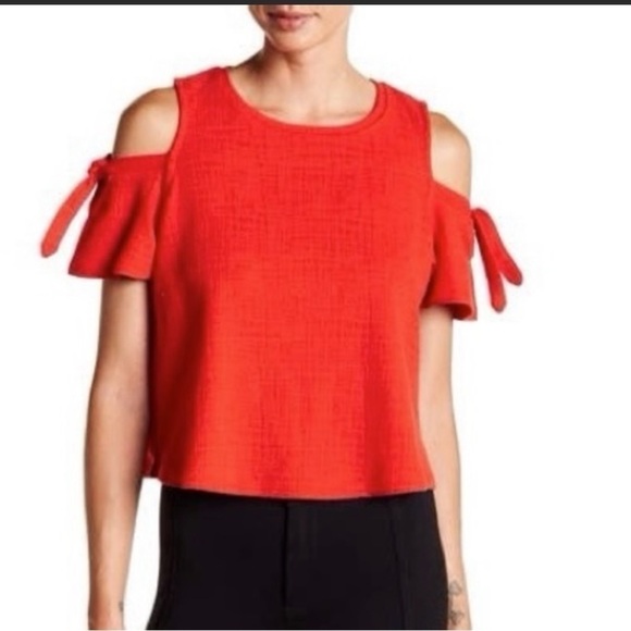 𝅺madewell skylark red cold shoulder short sleeve crewneck blouse - Picture 7 of 7